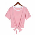 Spring New Striped Round Neck Tie T-Shirt