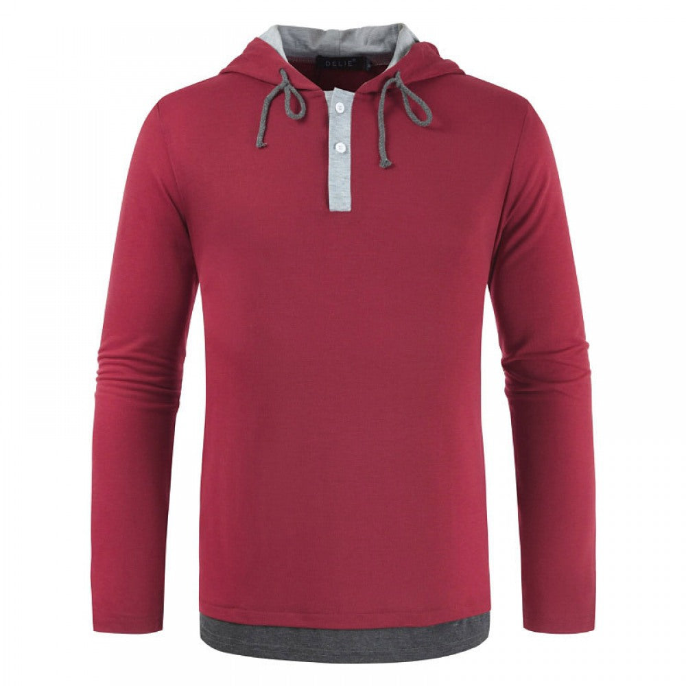 Fashion New Men's Two-Piece Hooded Drawstring Long-Sleeved T-Shirt