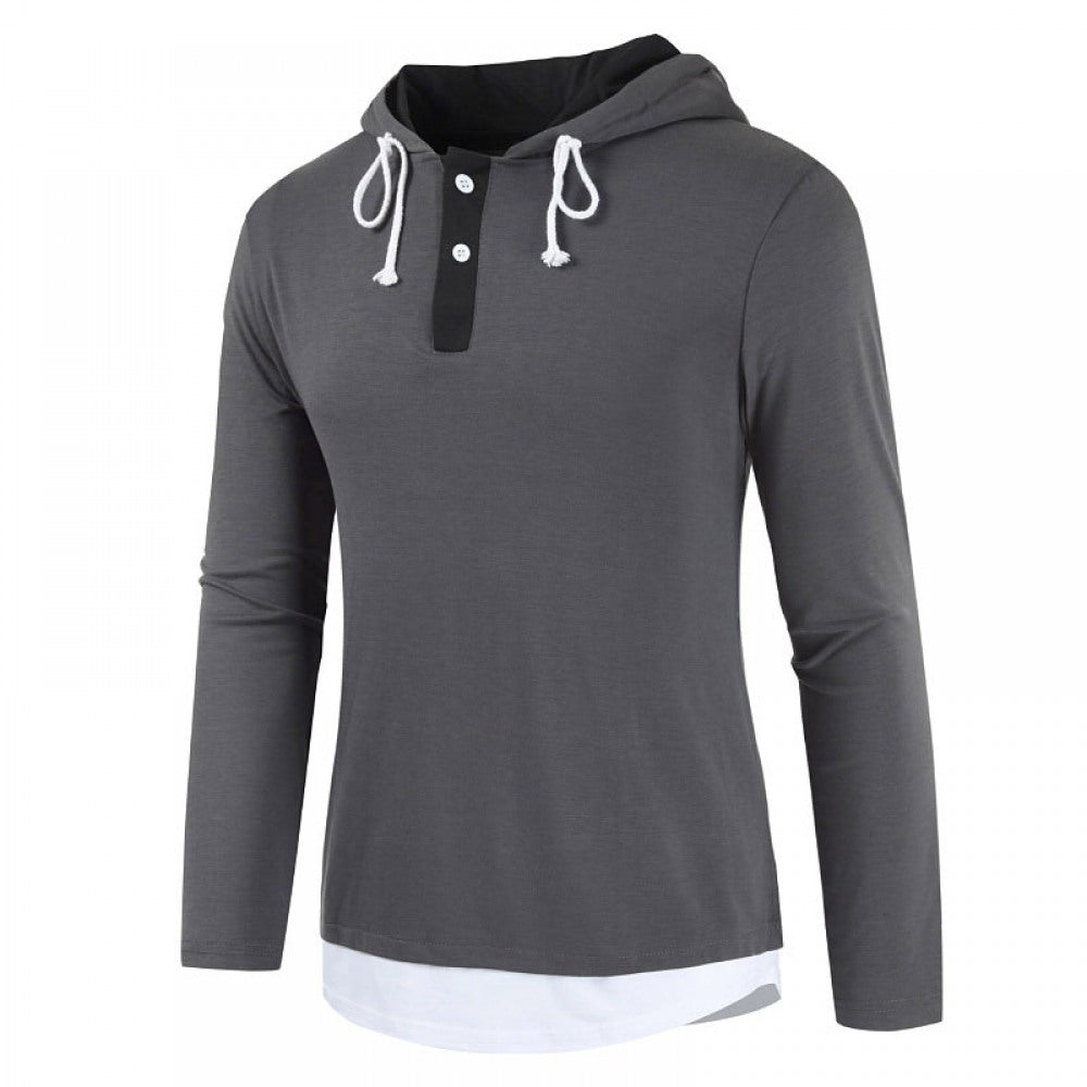 Fashion New Men's Two-Piece Hooded Drawstring Long-Sleeved T-Shirt