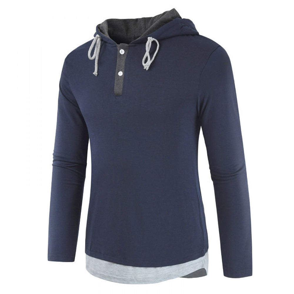 Fashion New Men's Two-Piece Hooded Drawstring Long-Sleeved T-Shirt