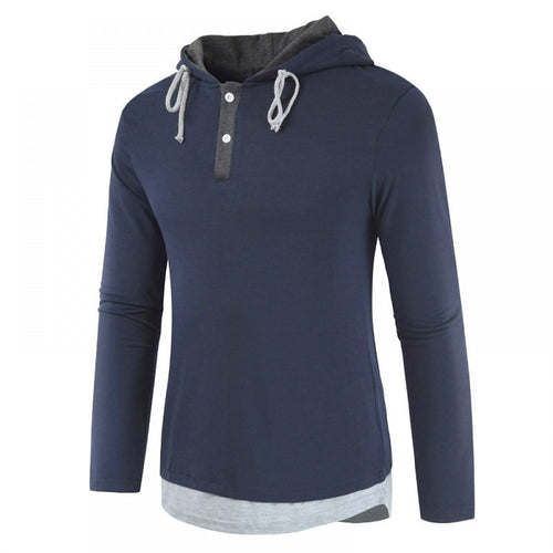 Fashion New Men's Two-Piece Hooded Drawstring Long-Sleeved T-Shirt