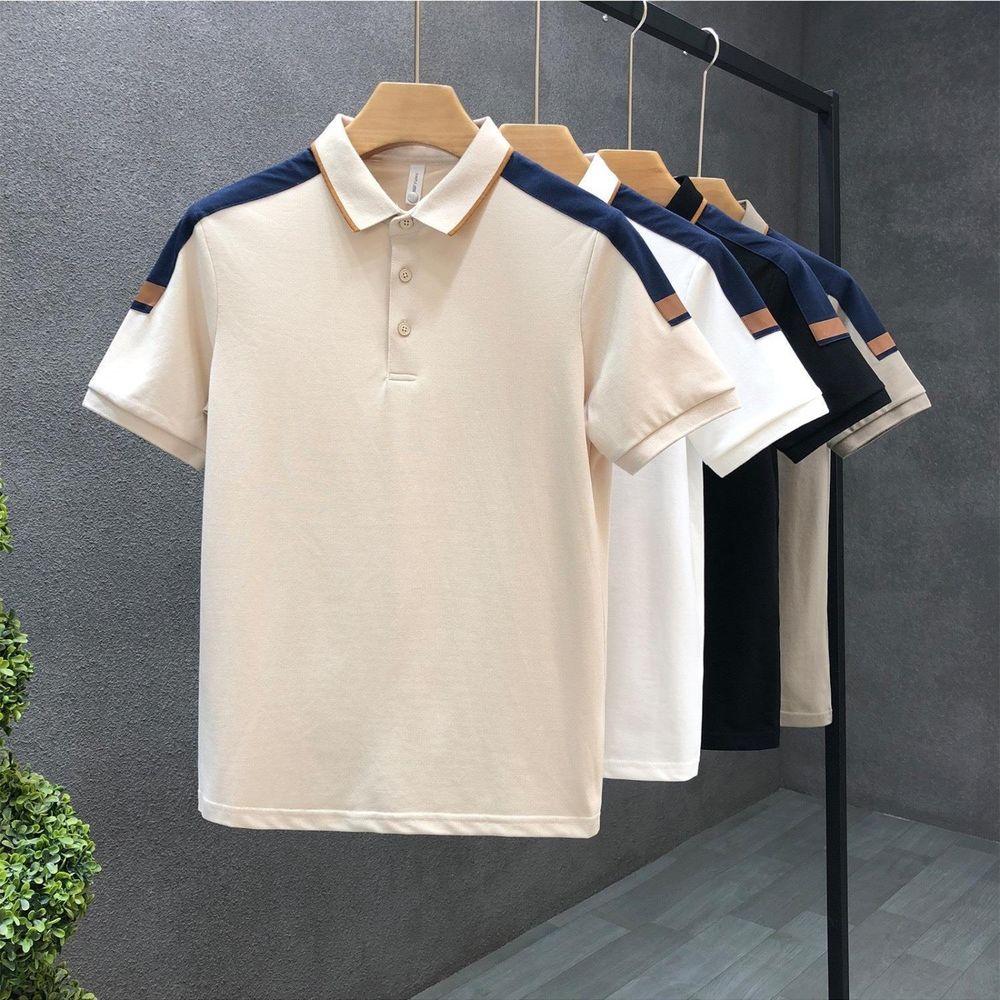 Men's Color-Block Slim Fit Lapel Polo Shirt