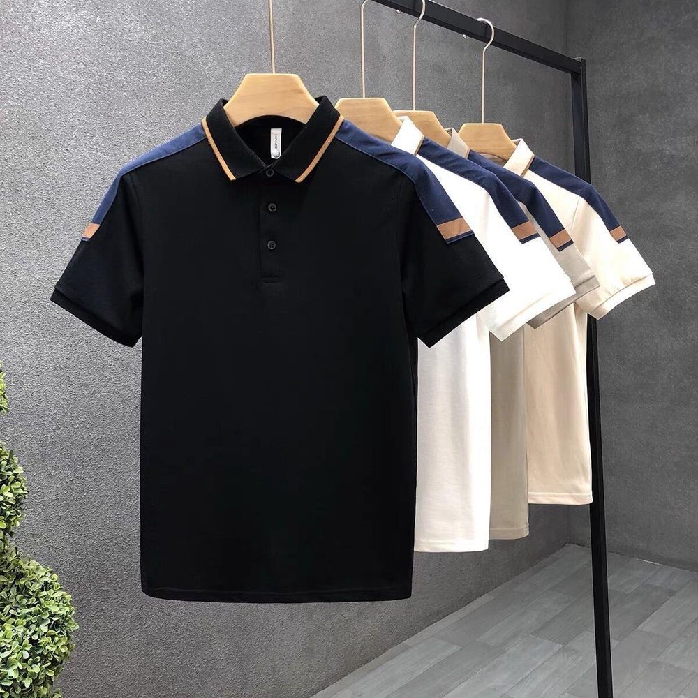 Men's Color-Block Slim Fit Lapel Polo Shirt