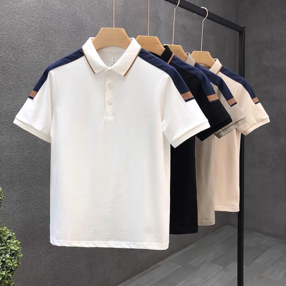 Men's Color-Block Slim Fit Lapel Polo Shirt